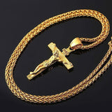 Lianfudai Mens Jewellery Cross Necklace Locket Gothic Accessories Halloween Punk Cuban Link Chain Jesus Christ Gift Easter Colgante Hombre