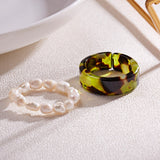 Lianfudai gifts for women  New Natural Freshwater Pearl Rings for Women Geometric Adjustable Elastic Ring Trendy Resin Bead Rings Set Elegant Jewelry