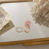 Lianfudai gifts for women  New Natural Freshwater Pearl Rings for Women Geometric Adjustable Elastic Ring Trendy Resin Bead Rings Set Elegant Jewelry