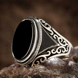 Lianfudai father's day gifts  Retro Handmade Turkish Ring For Men Vintage Double Swords Black Zircon Rings Punk Trendy Islamic Religious Muslim Jewelry