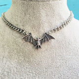 Lianfudai Christmas gifts ideas Gothic Vampire Bat Sweater Necklace Silver plated Framed Bat Cameo Necklace Halloween Witch Crystal Necklace Gift for Bat Lover