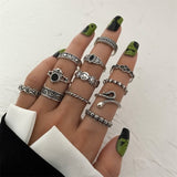 Lianfudai Vintage Silver Color Skull Heart Rings Set For Women Men Gothic Chain Retro Rings Trend Fashion Jewelry
