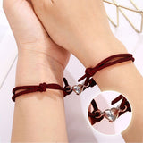 Lianfudai 2Pcs/Set Lover Heart Couple Magnetic Distance Bracelet Minimalist Matching Friendship charm Bracelet Rope Braided Lover Jewelry