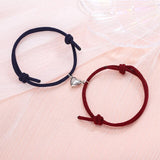 Lianfudai 2Pcs/Set Lover Heart Couple Magnetic Distance Bracelet Minimalist Matching Friendship charm Bracelet Rope Braided Lover Jewelry