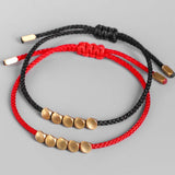 Lianfudai Buddhist Creative Irregular Copper Beads Red Black Rope Pulling Bracelet For Women Men Handmade Knots Thread Bracelets