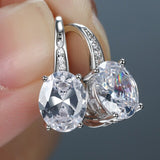 Lianfudai Trendy Oval Stud Earring Wedding Bridal Accessories Shine Zircon Stone Elegant Women Jewelry eh1122