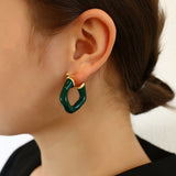 Lianfudai New Fashion Enamel Metal Hoop Earrings for Women Fashion Jewelry Korea Painting Round Geometric Earring High Quality