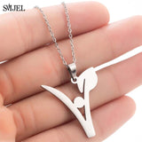 Lianfudai Fashion Necklaces for Women Statement	Flower Branch Pendants Necklaces Girls Stainless Steel Jewery Gifts kettingen