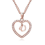 Lianfudai New Metal Heart-shaped Choker Necklaces Women Letter Heart Simplicity Sexy Hollowing Out Jewelry A-Z Necklaces Gifts