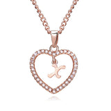 Lianfudai New Metal Heart-shaped Choker Necklaces Women Letter Heart Simplicity Sexy Hollowing Out Jewelry A-Z Necklaces Gifts