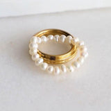 Lianfudai gifts for women Multi-style Fashion Natural Freshwater Pearl Rings for Women  Elegant Minimalist Elastic String Beaded Rings Adjustable Jewelry