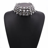 Lianfudai Luxury Crystal Rhinestone Choker Necklaces Big Bib Large Collar Maxi Statement Necklace Women Boho Ethnic Indian Wedding Jewelry