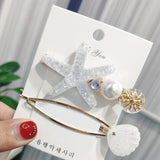 Lianfudai Christmas wishlist 2pcs Hair Accessories for Women Acrylic Hair Clip Pins Set Big Crystal Pearl Starfish Geometric Gold Headwear Girl Barrette