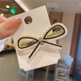 Lianfudai Fashion Korean Pearl Crystal Hairpin Women Geometric Heart Bowknot Handmade Hair Accessories Headwear Pearl Flower Hairpin