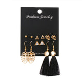 Lianfudai  gifts for her 12 Pairs Flower Women's Earrings Set Pearl Crystal Stud Earrings Boho Geometric Tassel Earrings For Women  Jewelry Gift