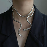 Lianfudai New Hip Hop Punk Metal Silver Color Rhinestone Snake Chain Necklace for Women Girls Men Couple Jewellery