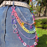 Lianfudai Hip-Hop Rainbow Resin Chain Cute Retro Pants Chain For Women Men Acrylic Heart Multilayer Punk Girls Party Jewellery