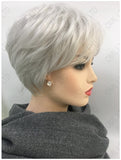 Lianfudai  Christmas Women's Fashion Wig Short Wigs Ombre Grey Hair Natural Short Straight Hair Wig with Bangs Mommy Wigs Daily Wear Peluca