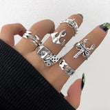 Lianfudai Aprilwell 5-6 PCs Gothic Silver Color Ring Set For Women Men Aesthetic Costume Punk Anillos Jewelry Chunky Vintage Gadgets