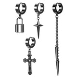 Lianfudai Christmas gifts for HIM Stainless Steel Drop Dangle Earring Set for Women Men Kpop Dangle Earring Gothic Punk Jewelry Cross Pendant Hoop Earring