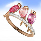 Lianfudai New Style Men And Women Rings Animal Jewels 3 Birds Inlaid Anillos Jewelry Electroplated Rose Gold Ornaments