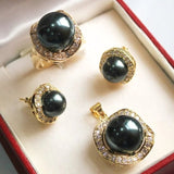 Lianfudai gifts for women fine Nobility 10mm &14mm Pink South Sea Shell Pearl Earrings Ring 6-9# Pendant Jewel Set Crystal Women Wedding