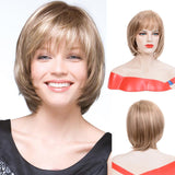 Lianfudai  Christmas Women's Fashion Bob Wigs Straight Short Brown Hair Heat Resistant Synthetic Wigs with Bangs Natural Full Wig Pelucas