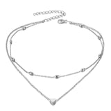 Lianfudai gifts for women Fashion Gold Silver Color Jewelry Love Heart Necklaces & Pendants Double Chain Choker Necklace Collar Women Jewelry Gift